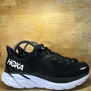 Hoka One One Clifton 8 REFLECTIVE Womens Sz 8 Running Shoes Sneakers Black White